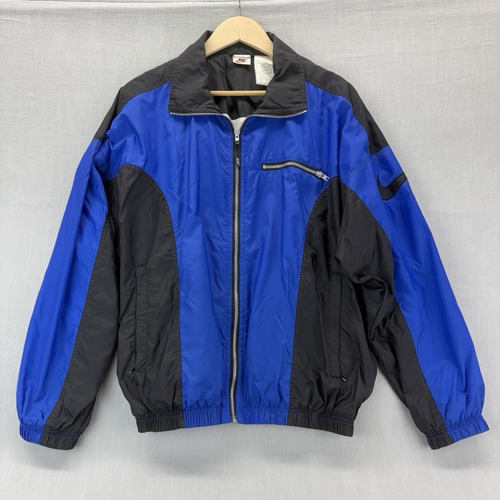 Nike Vintage Windbreaker Jacket Men's Medium Blue Black Full Zip Swoosh